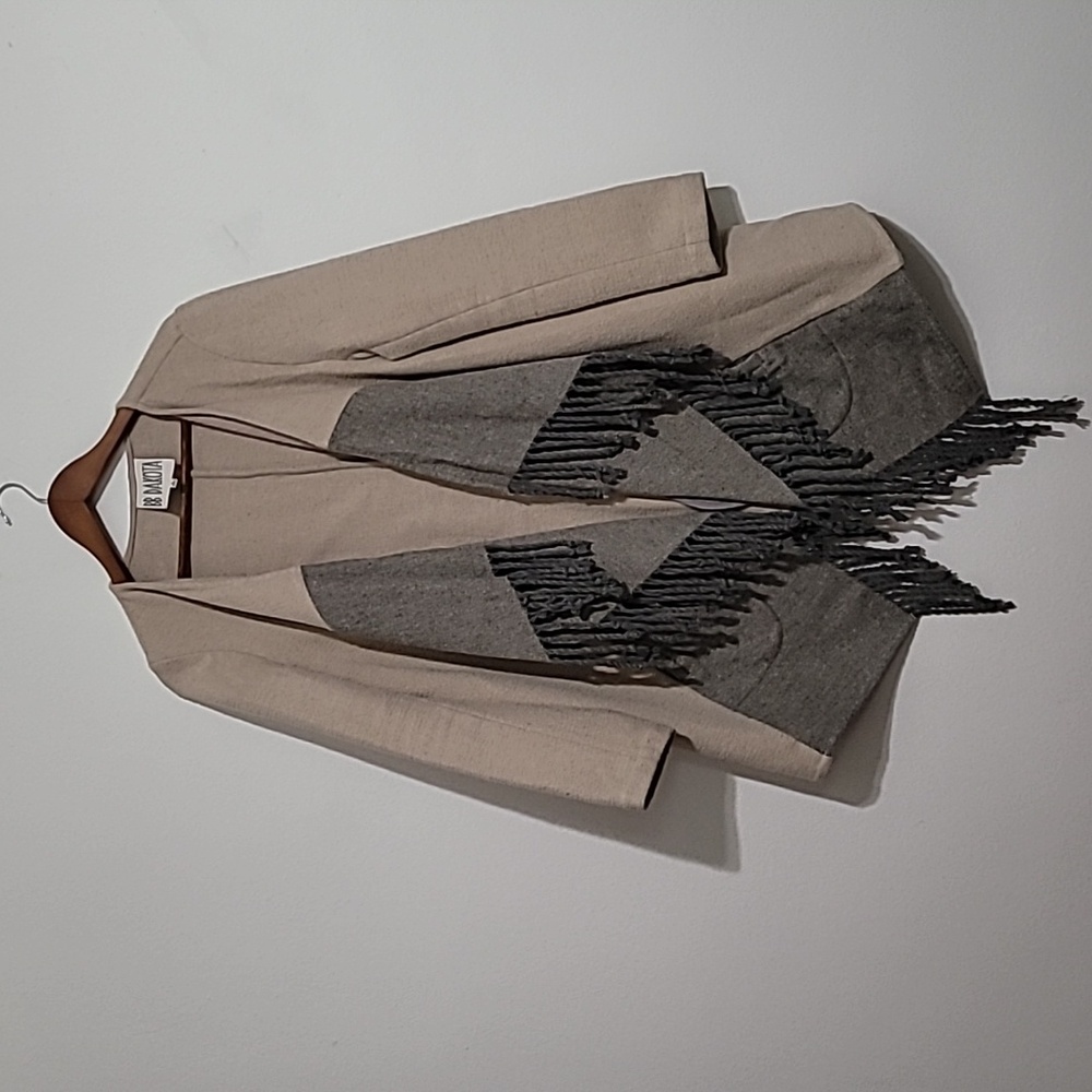 BB Dakota size large grey and beige fringe jacket